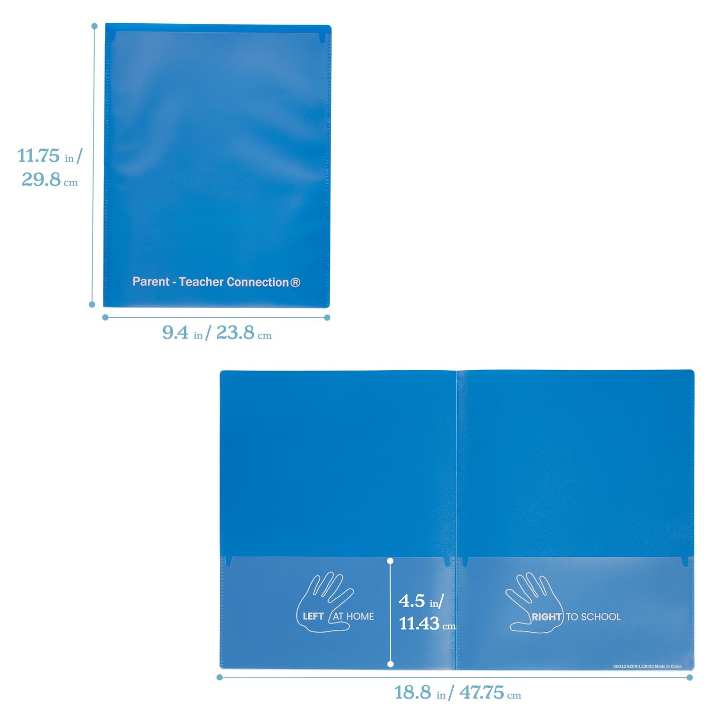 ECR4Kids 2-Pocket Parent-Teacher Classroom Communication Folder, School Supplies, Blue, 36-Piece