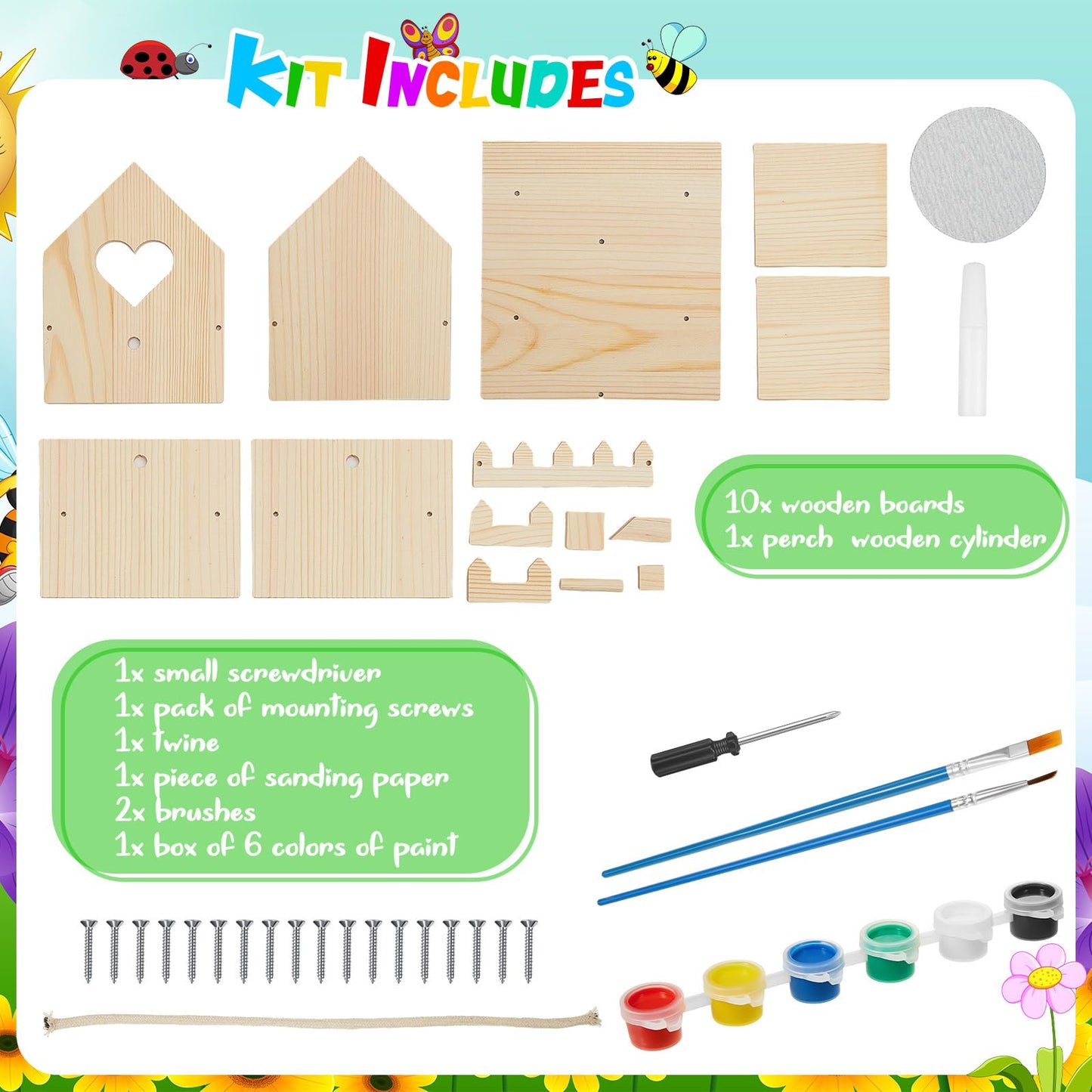 Juexica 2 Pack Bird House Kit Wooden DIY Birdhouse to Paint Build a Bird Bungalow Birdhouse Crafts to Build Family Home Arts and Craft Projects Christmas Birthday Party Gift(Love Shaped)