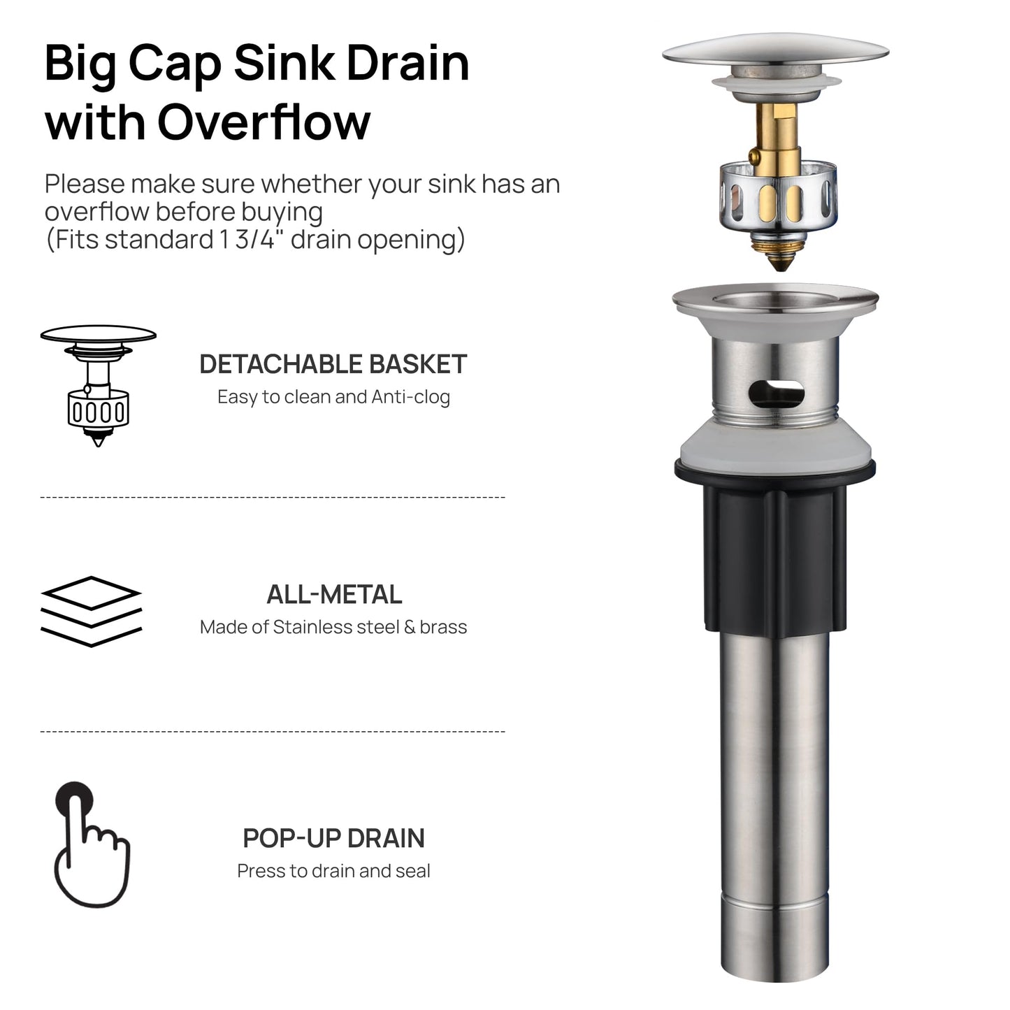 GAGALIFE Bathroom Faucet 1 Hole, Brushed Nickel Bathroom Sink Faucet with Metal Pop-up Drain Supply Lines and Deck, Modern Waterfall Bathroom Faucets Single Handle, JJL-MP-7001BN