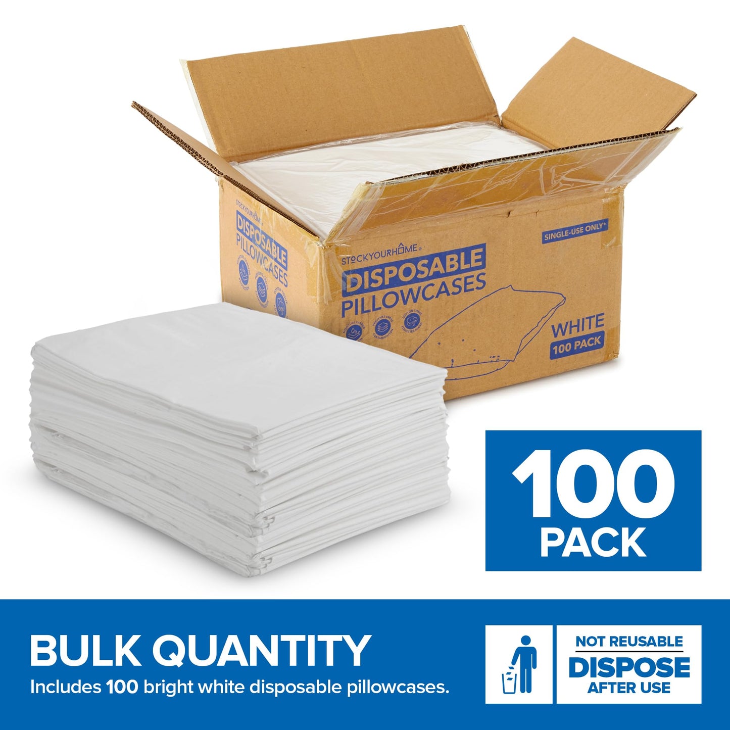 Stock Your Home (100 Count) Disposable Pillow Case Covers, Tissue/Poly 21" x 30" Standard Size, Single-Use Pillowcases with Moisture Barrier in White