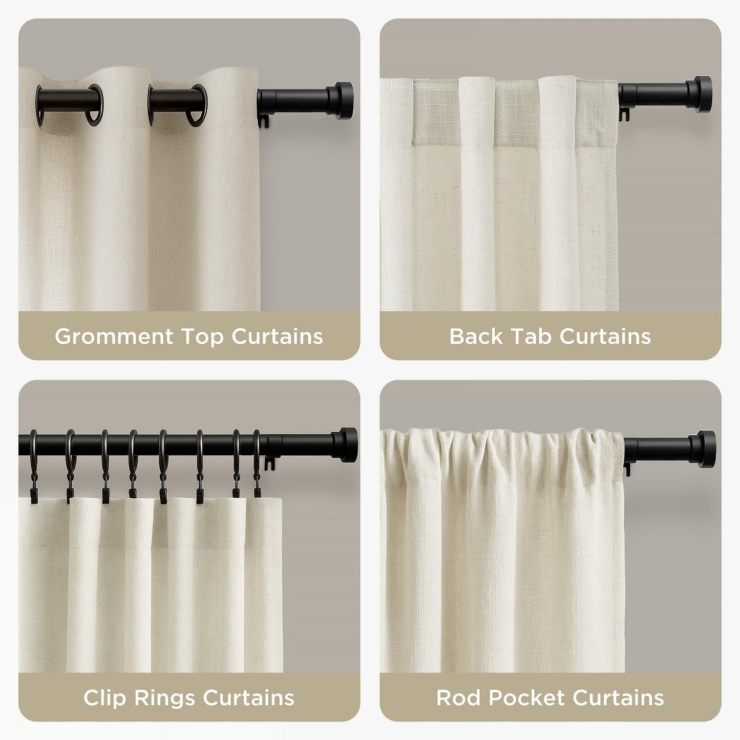 Joydeco Curtain Rods for Windows, Adjustable Black Curtain Rods 16 to 120 inches, 1 inch Diameter Heavy Duty Decorative Window Single Rod Set with Aluminium Finials