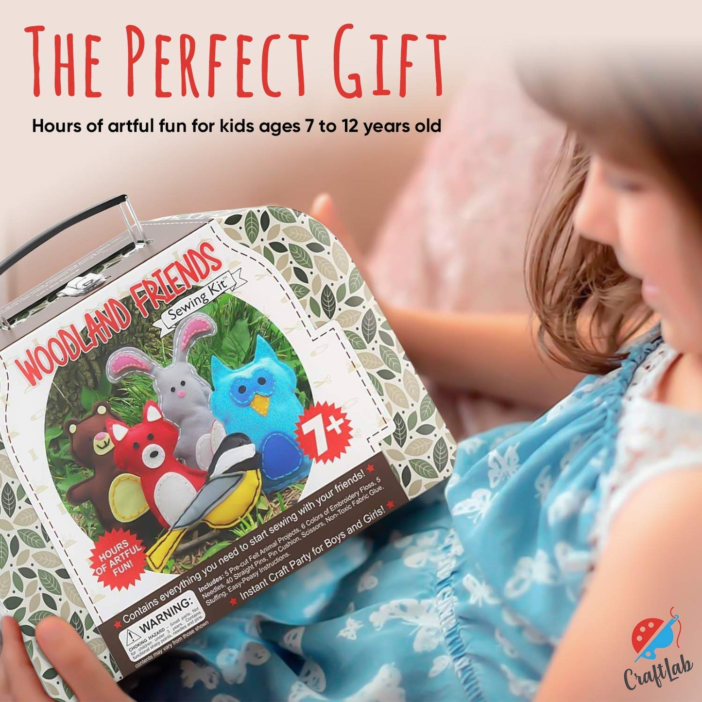 Woodland Animals Kids Sewing Kit - Offers Hours of Artful Fun for Girls & Boys - Ideal Kids Crafts Kit & Party Activity includes All Craft Supplies & Easy Instructions for Ages 7 to 12