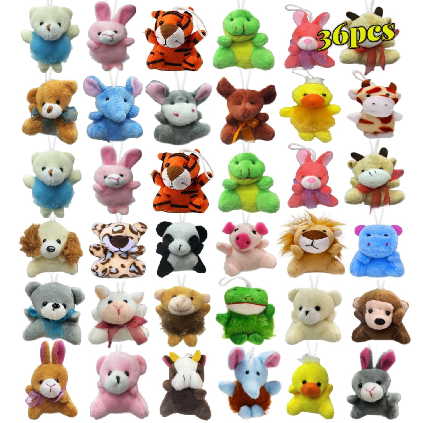 LMAZEPMQ Mini Plush Animal Toy Set,Cute Animals Keychain Decoration for Kids,Goodie Bag Fillers, Basket Stuffers, School Prizes, Valentine's Day Party Supplies (36pcs)