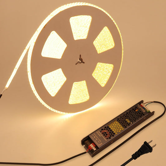BENLUN 48V Outdoor LED Strip Lights Waterproof, 65.6ft 150W 3000K Warm White Dimmable LED Tape Light Cuttable with Power Supply for Bedroom Ceiling Garden Living Room Commercial House