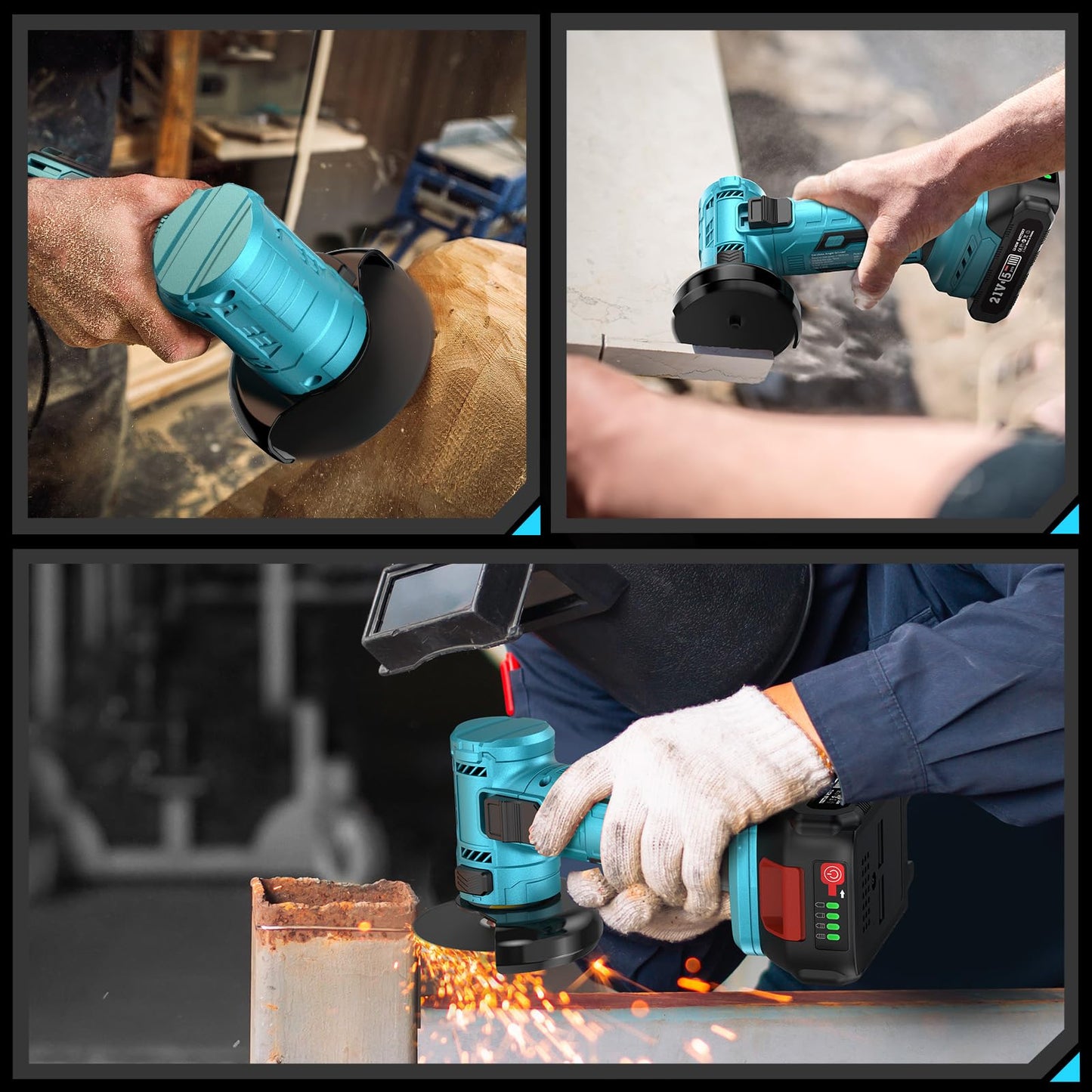 SEESII Mini Angle Grinder 21V, 3 Inch Brushless Angle Grinder Cordless 19000 RPM with 2PCS 2.0A Battery & 7pcs Cutting Discs, 210W Power Electric Tool for Metal Wood Polishing Rust Removal