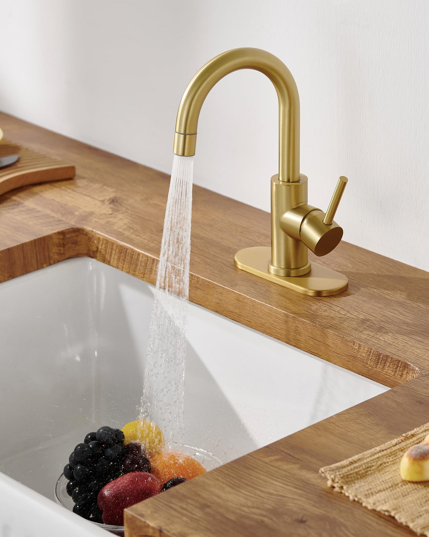 Tohlar Gold Bathroom Faucet, Brushed Gold Wet Bar/Pre-Kitchen Faucet for Sink 1 or 3 Hole, Bathroom Sink Faucet with Deck Plate and Sprayer, Single Handle Bar Sink Faucet with Pop Up Drain