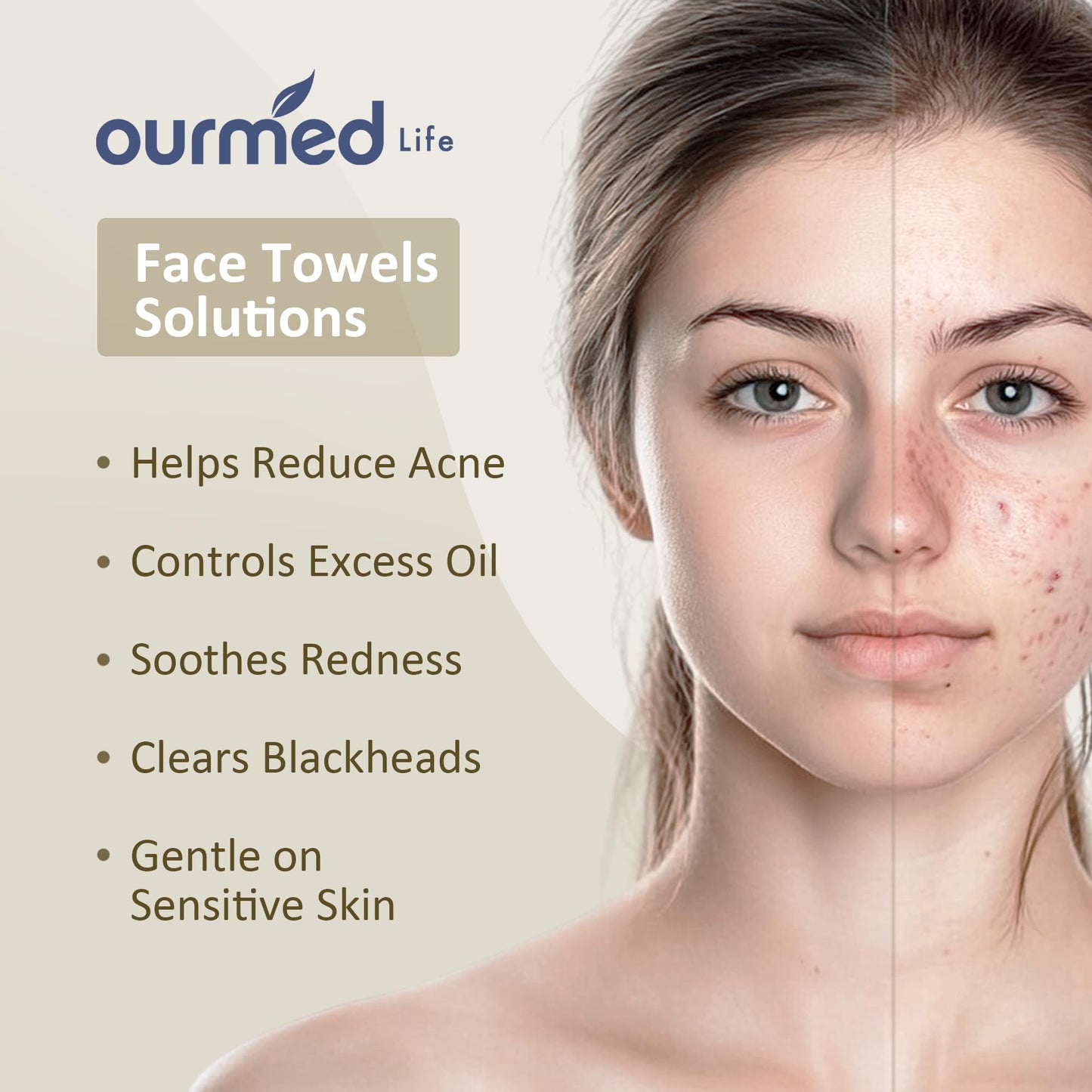 Ourmed Life Face Towels, Disposable Biodegradable Facial Towels for Sensitive Skin, Lint- free Face Wipes for Washing Face, Skincare and Makeup Remover, Dry Wipes, 10"×7.8" Extra Large, 180 Count