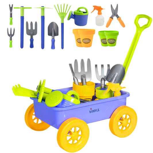 Dimple Garden Wagon & Tools Toy Set Premium 15 Pcs Kids Gardening Tools & Wagon Toy Set - Sturdy & Durable - Top Yard, Beach, Sand, Garden Play Set - Great for Kids & Toddlers