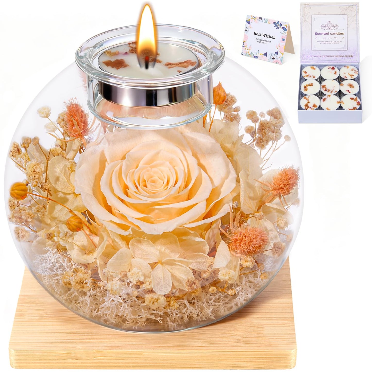 DEEMEI Gifts for Mom Birthday Gifts for Women Preserved Large Rose Flowers for Delivery Preserved Flowers Forever Eternal Rose in Glass Dome with Two Scented for Grandma Wife Daughter Sister Friends