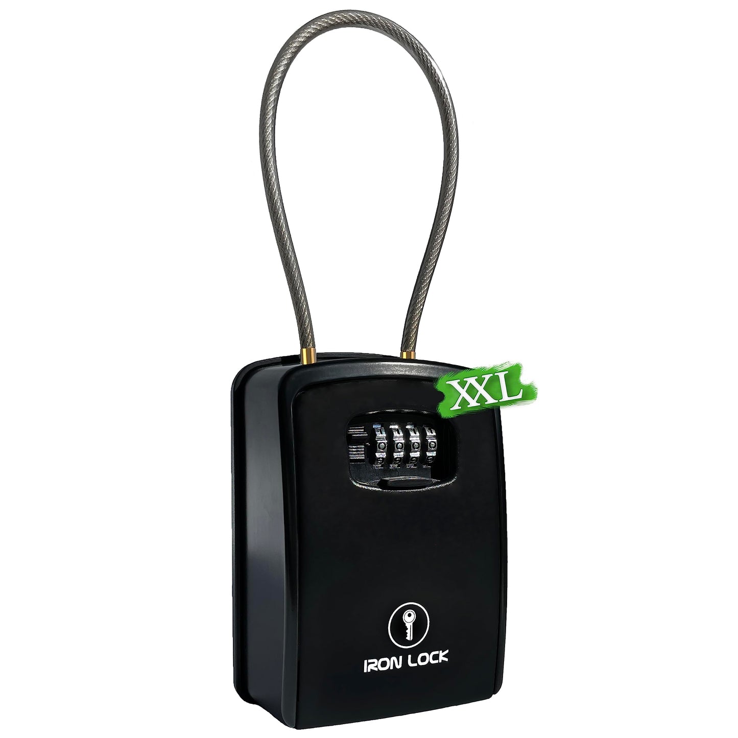 Iron Lock® XXL Key Lock Box Portable and Wall Mounted with Removable Cable Shackle Waterproof Indoor Outdoor 4 Digit Combo Resettable Code with A B Switch Extra Large Key Lockbox Outside Key Cabinets