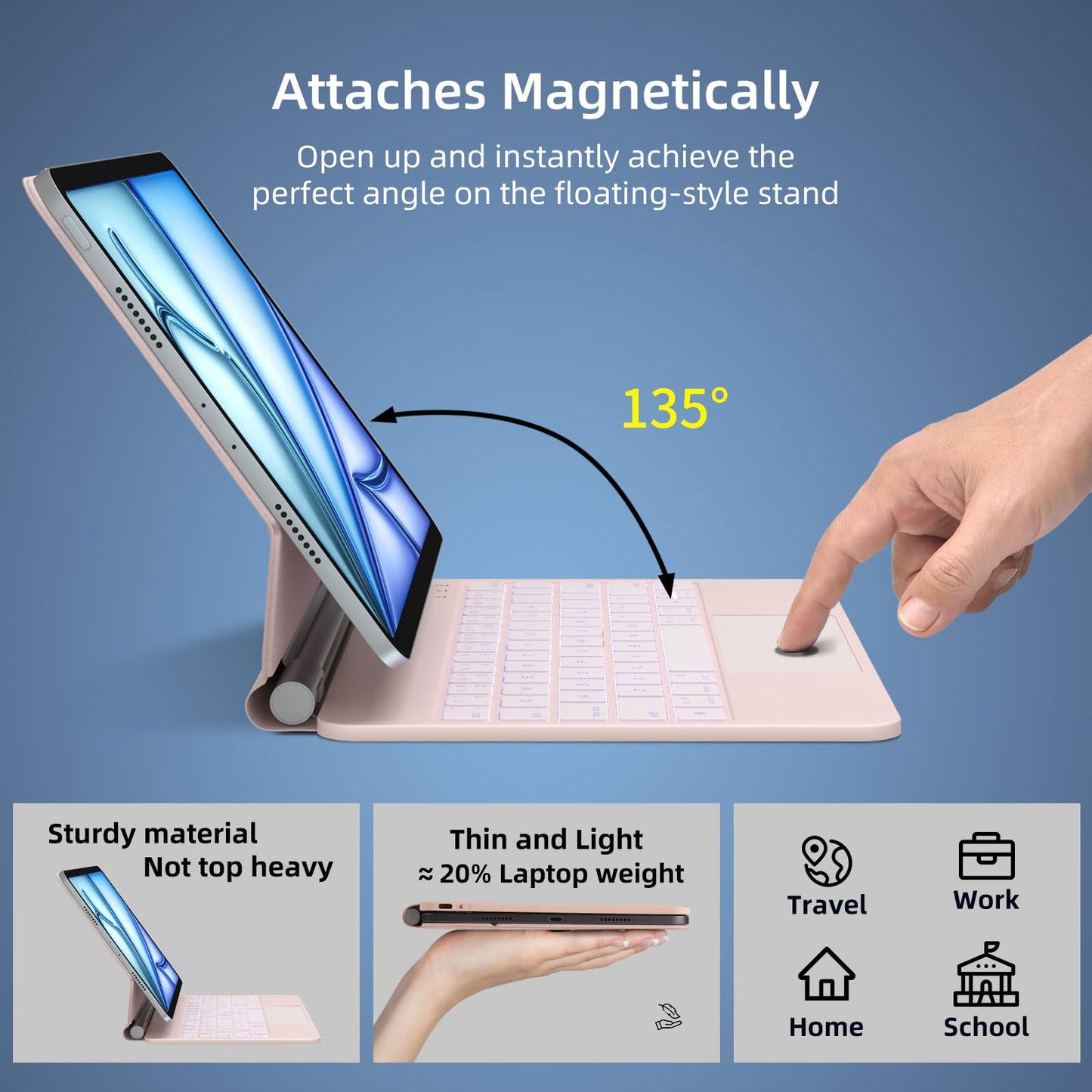 DVWDVW Keyboard Case for iPad Air 11 inch (M3 /M2 2025/2024) & iPad Pro 11 (4th/3rd/2nd/1st Gen), iPad Air 5th/4th Magic Case，Multi-Touch Trackpad,7 Colors Backlight Pink
