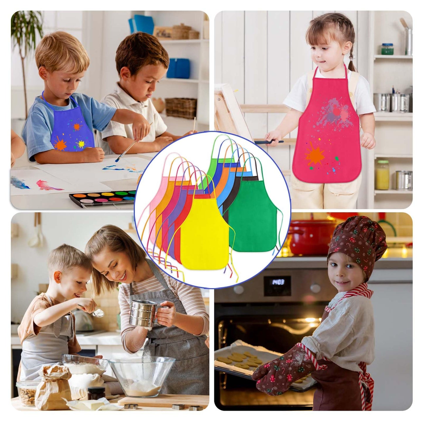 KUUQA Kids Art Aprons Painting Aprons Smocks Bulk for Craft Home Kitchen Classroom, Mixed Colors, 13" *19"
