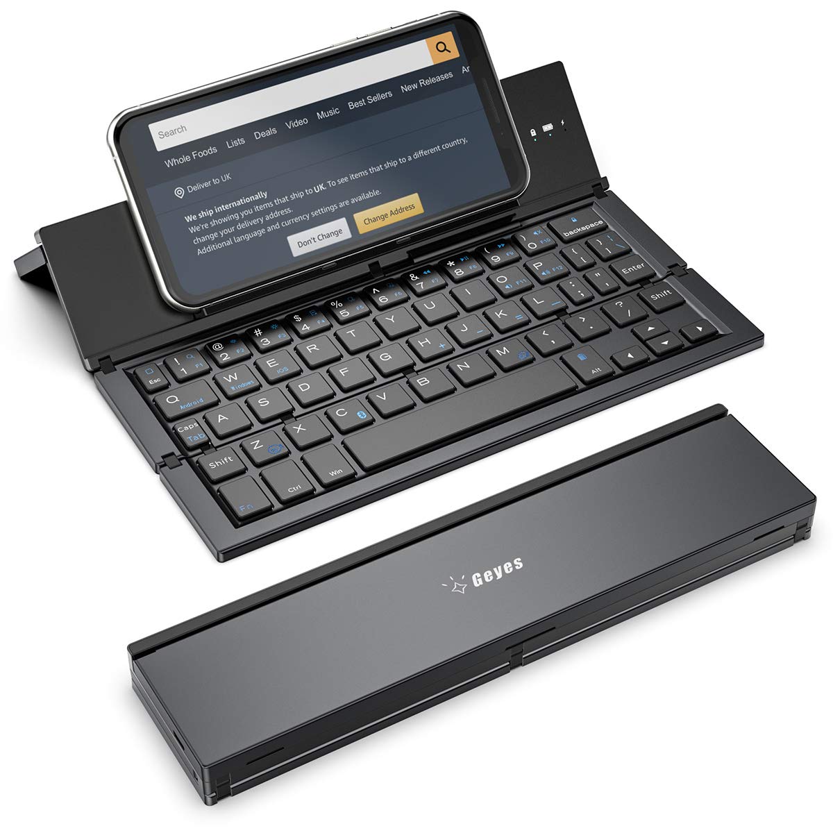 Geyes Bluetooth Keyboard Foldable, Portable Folding Wireless Keyboard with Portable Pocket Size, Aluminum Alloy Housing for iPhone,iPad, Tablet,Laptops and Smartphones (Black)