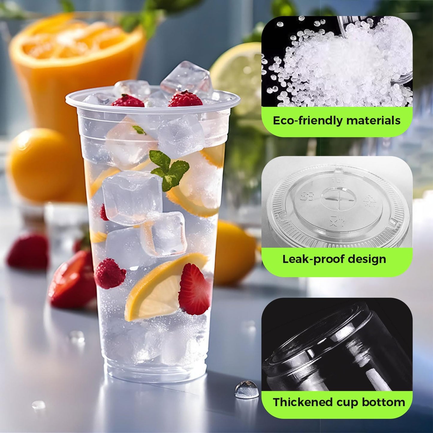 [100 SETS] 32 oz Cups with lids, Plastic cups with lids and straws, iced coffee cup, suitable for takeout iced coffee cold drinks, smoothies, juices, parfaits, Frappuccinos, and milkshakes.
