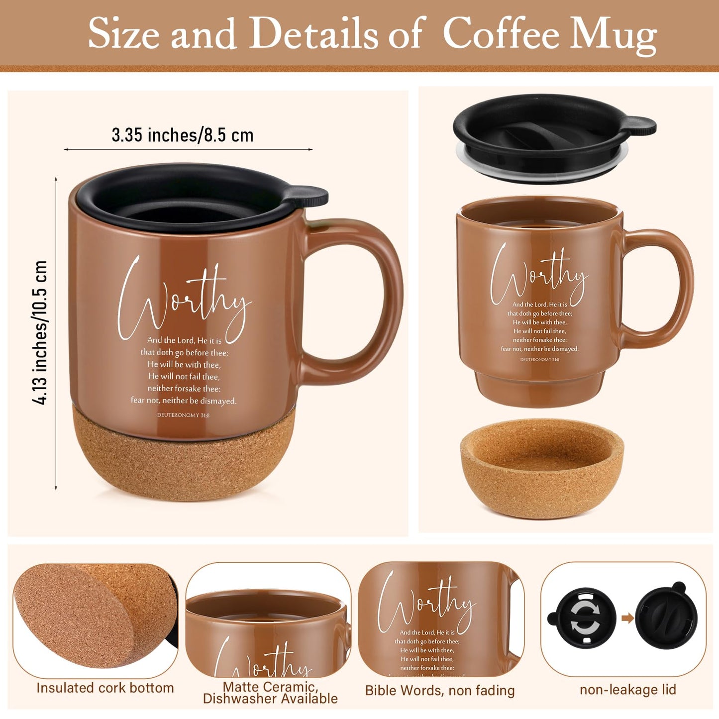 FillTouch 6 Set Fathers Day Christian Gifts for Men,Religious Church Gifts Bulk A5 Christian Journal Notebook 15 oz Bible Verse Ceramic Coffee Mug Pen Set for Office Supplies (Light Color,Classic)