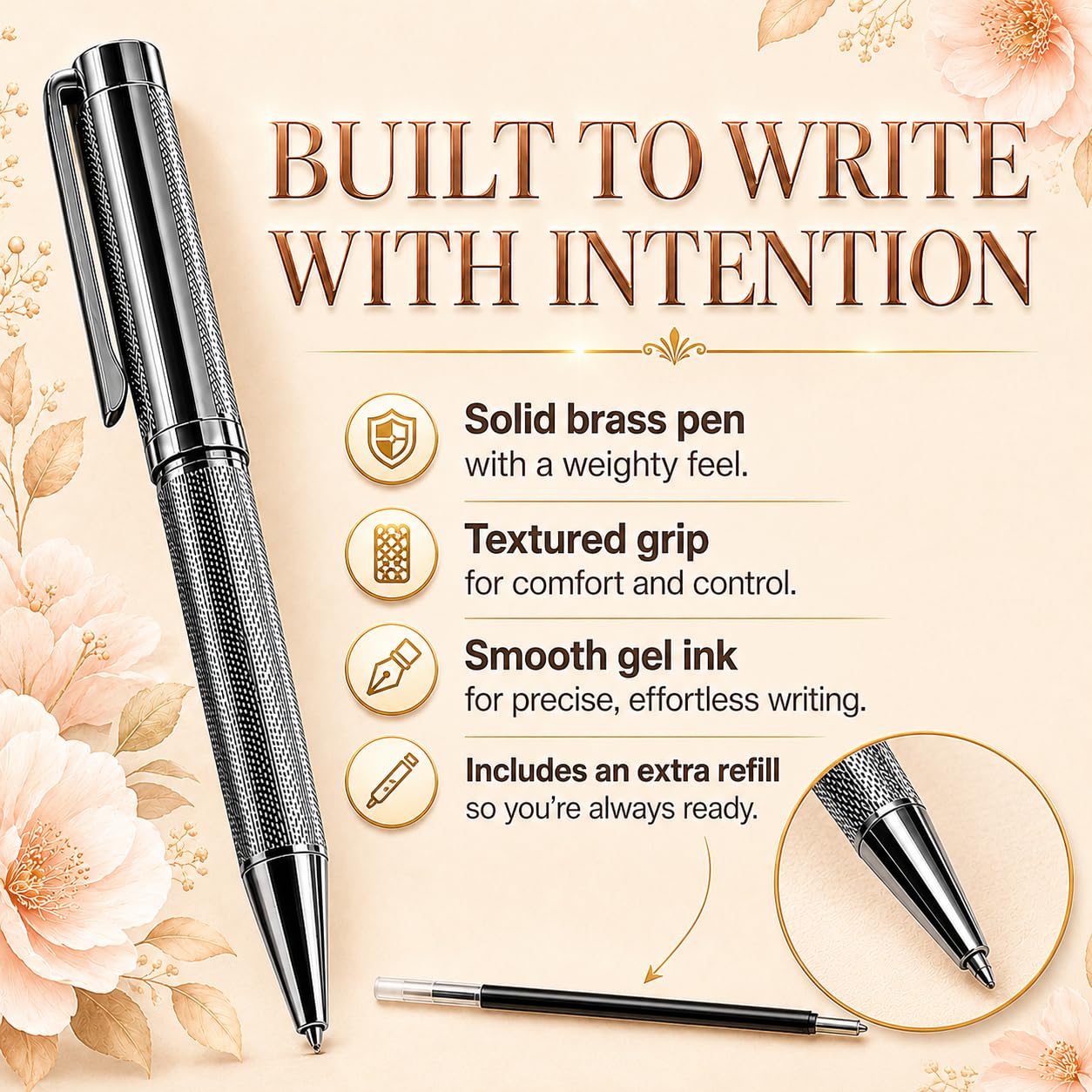 Journal & Pen Set for Women | Guided Mindfulness Journal with Elegant Brass Pen | 13-Week Personal Growth Journey with Short Readings, Daily Prompts & Reflection Exercises | A5 Vegan Leather | Gift Box | Her Vibe