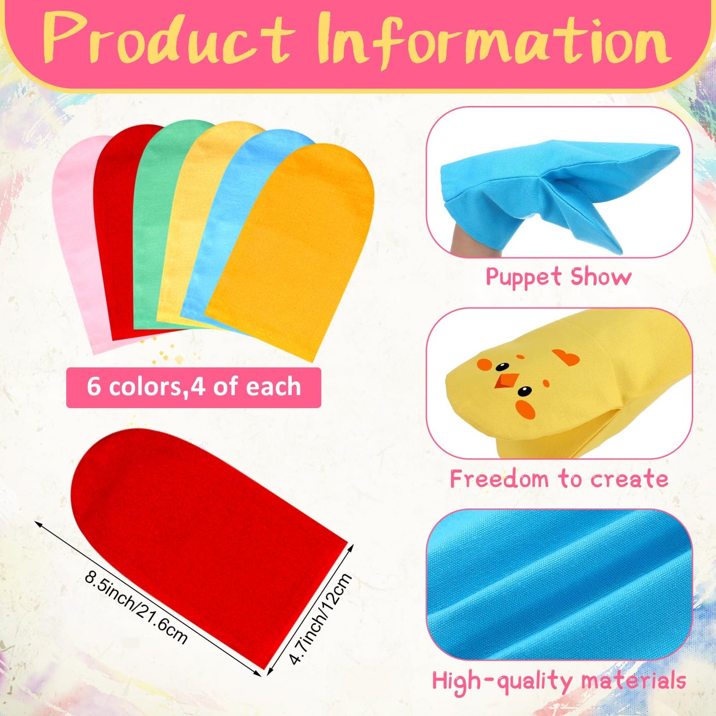 Soulchen 24 Pcs DIY Hand Puppets, Canvas Hand Puppet Making Kit DIY Arts and Crafts Sewing Projects for Fun Home Activities Classes Storytelling Party Favors (Mixed Colors)
