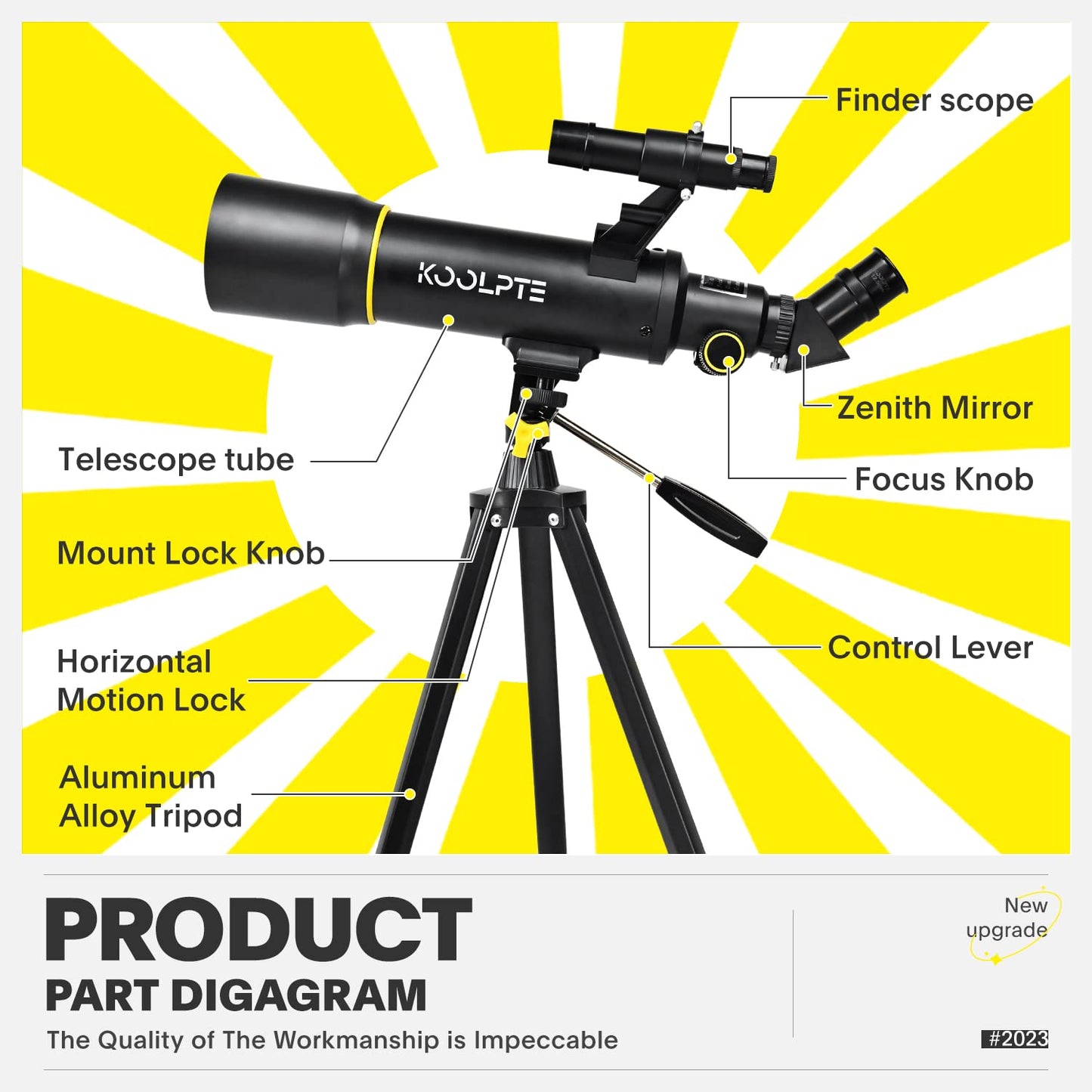 Koolpte Telescope, 70mm Aperture 400mm AZ Mount Astronomical Refracting Telescope (20x-200x) for Kids & Adults, Portable Travel Telescope with Tripod Phone Adapter, Remote Control, Easy to Use, Black