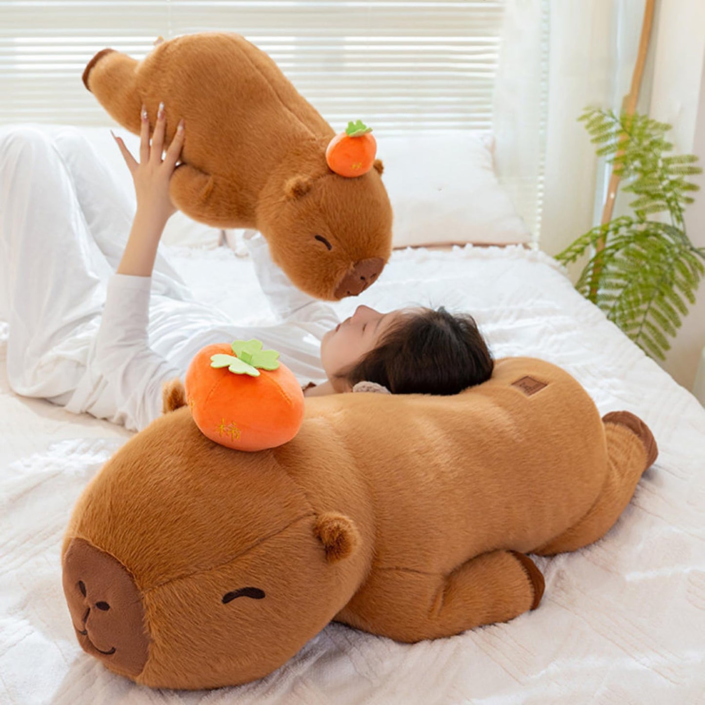 PEACH CAT Persimmon Capybara Plush 23.6" Long Capibara Stuffed Animal Cute Plushies Toys Gifts for Kids Brown
