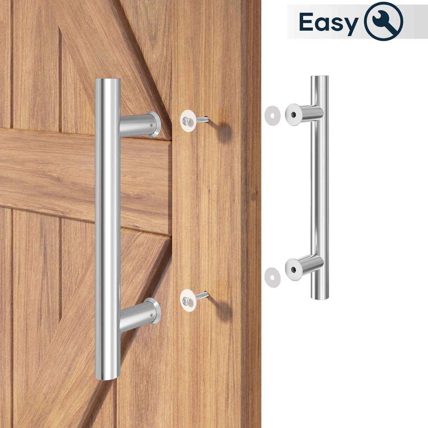EaseLife 12" Stainless Steel Double Sided Push Pull Door Handle, H Shape Sliding Door Handle, Brushed, Fit for Glass Door Wooden Door, 2 Pack