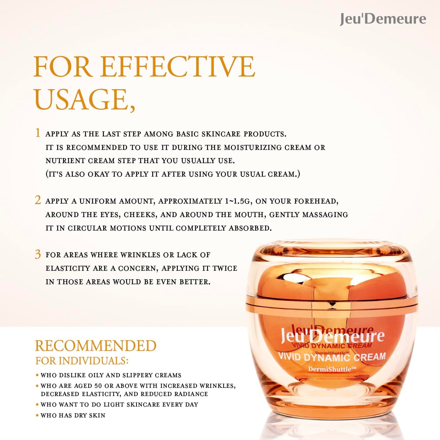 JEU'DEMEURE Vivid Dynamic Cream with Peptides Moisturizer, Exosome 200,000ppm for Glowing, Deep Hydrating, Anti-Aging and Rich Texture, Suitable Korean skincare for face and dry skin 1.69 fl oz