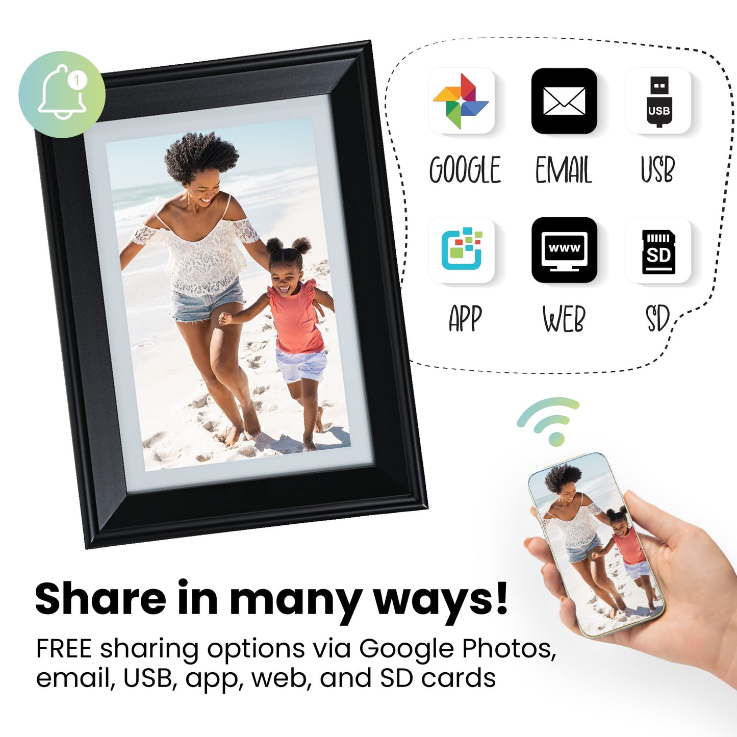 PhotoSpringㅤ 10 inch WiFi Digital Picture Frame | Send Photos by Email, Web or Our Free App | Electronic Picture Frame with Touchscreen & 32GB Internal Memory | Easy Setup | Play Videos up to 5 min
