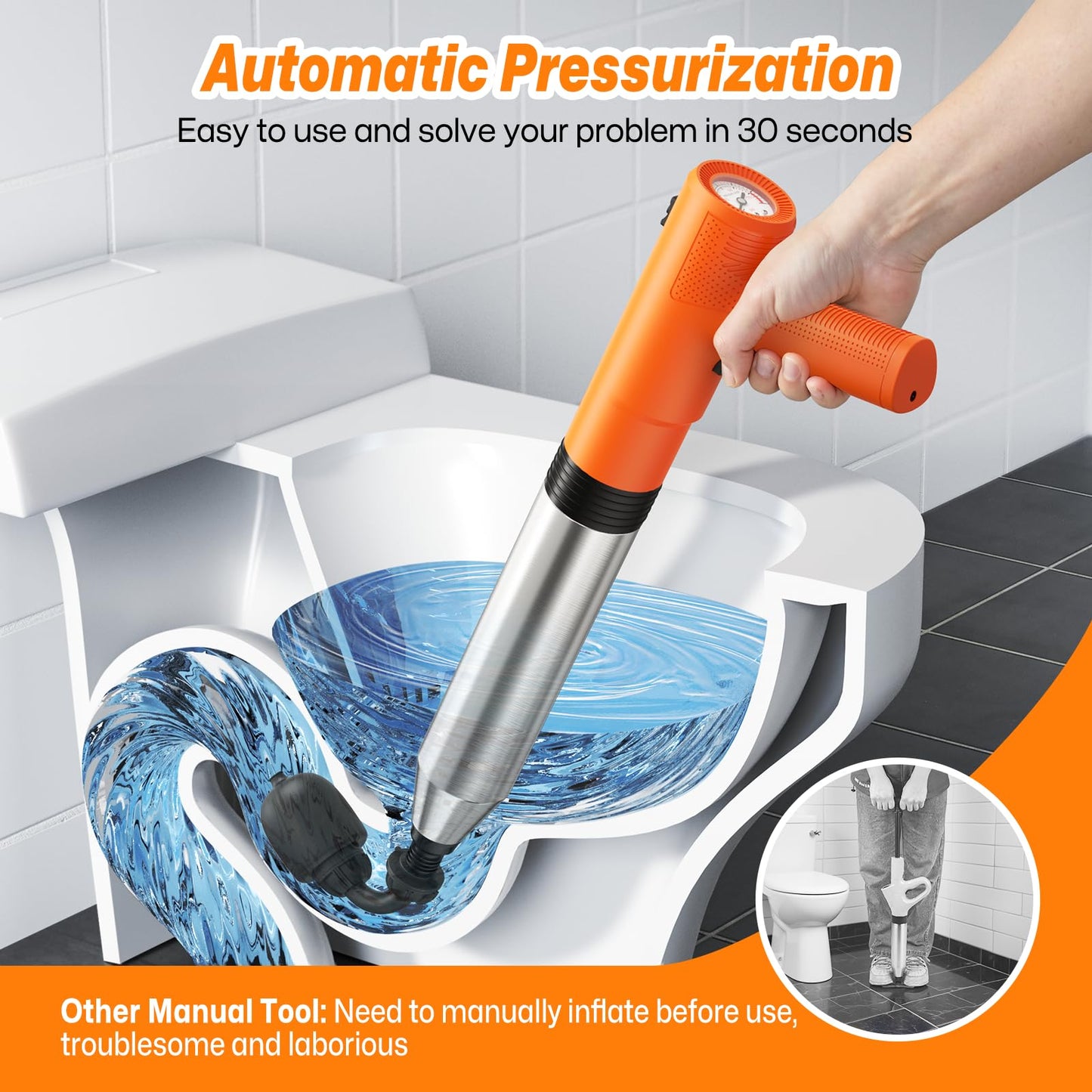 Electric Toilet Plungers for Bathroom,4 in 1 Toilet Unclogger,Auto-Inflation Toilet Plunger Clog Remover Get Instant Result,High Pressure Toilet Plunger Heavy Duty for Washbasin,Sinks,Floors Drain
