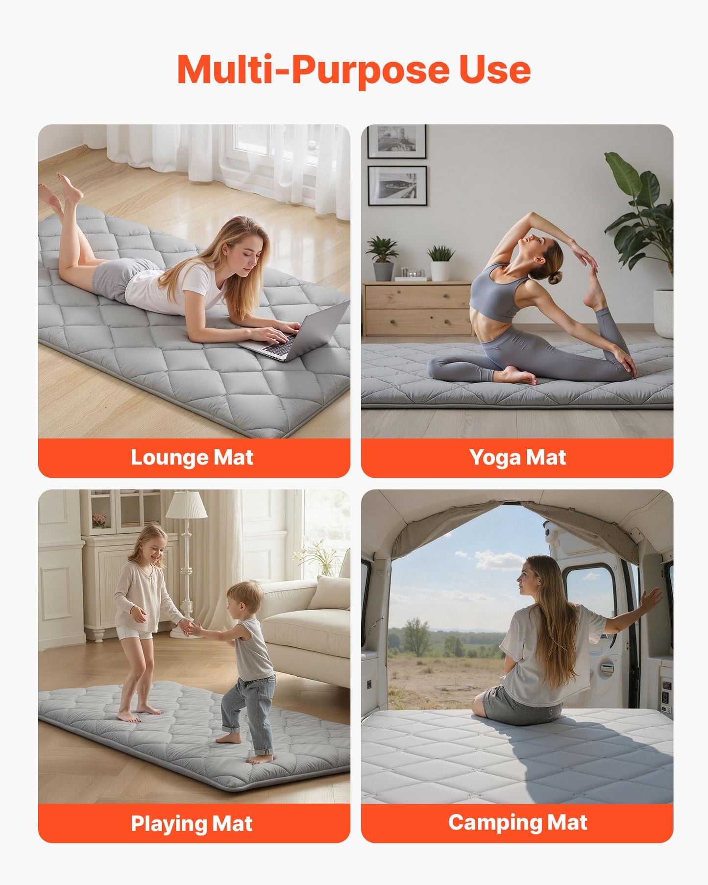 VEVOR Japanese Floor Mattress Twin, 3.5" Thick Futon Mattress, 100% High Density Comfortable Foam, Foldable Tatami Mat with Storage Bag, Sleeping Pad for Camping Dormitory Yoga, Gray
