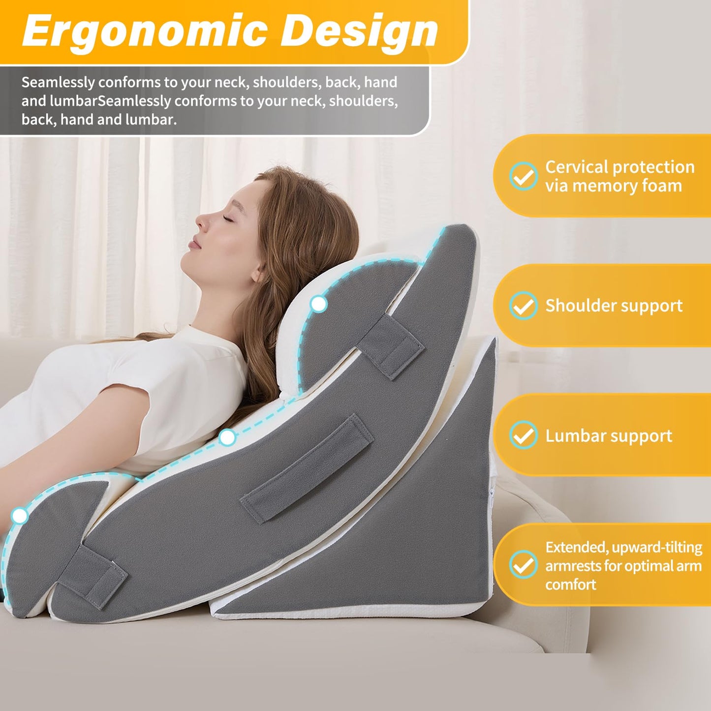 Ziixmile Wedge Pillow Set for After Surgery – 5PCS Orthopedic Bed Wedge Pillow Set for Sleeping, Body, Back and Leg Pain Relief Comfortable & Adjustable Support Pillows-Anti Snoring (Grey)