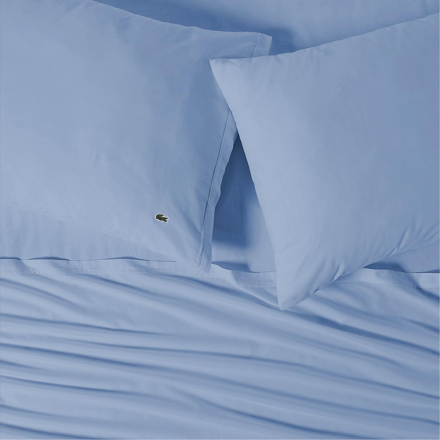 Lacoste 100% Cotton Percale 4-Piece Sheet Set – Cool, Crisp, Matte, and Durable, Oeko-Tex Certified – Solid, Allure Blue, Full