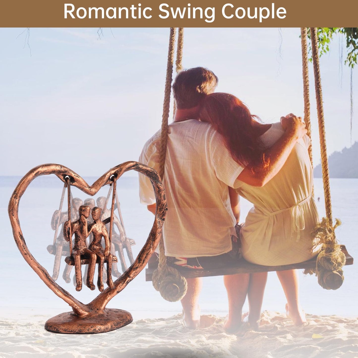 Sipujade Copper/7th/Bronze Anniversary Wedding Gifts for Wife/Her/Him/Couple,Valentine's Day/Birthday/Wedding Gifts,Heart Sculpture/Figurine,Handcrafted Antique Bronze Metal Couple Statue Decor