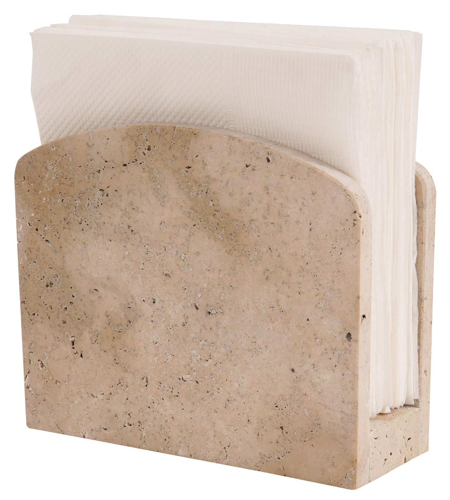 SPESHSTONES Marble Napkin Holder 6.5 Inch Handmade Travertine Napkin Holder for Table - Stone Paper Napkins Organizer for Kitchen Countertop & Bathroom Decor