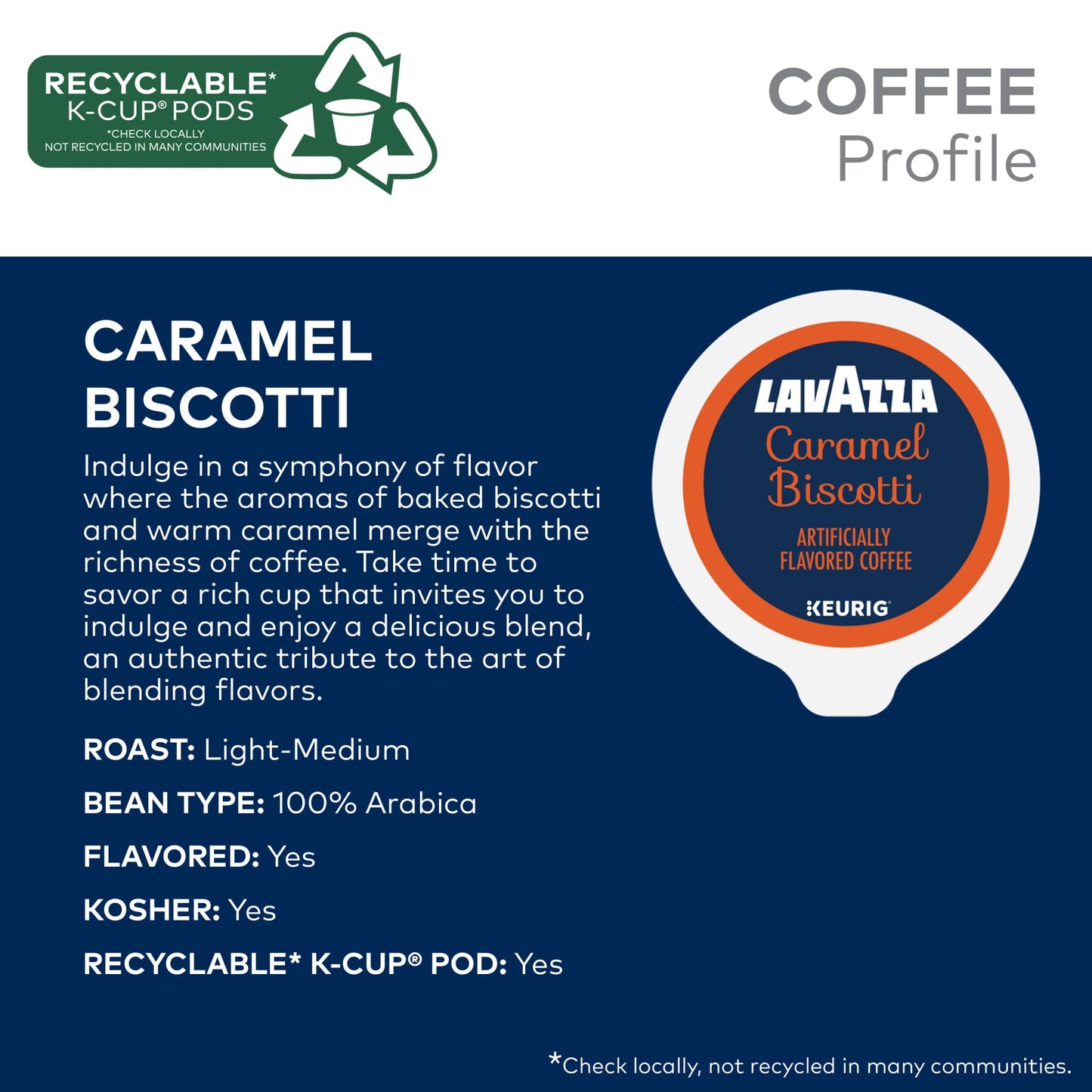 Lavazza Caramel Biscotti Coffee, Single Serve Keurig K-Cup Pods, Flavored Coffee, 60-Count Box (6 Packs of 10)