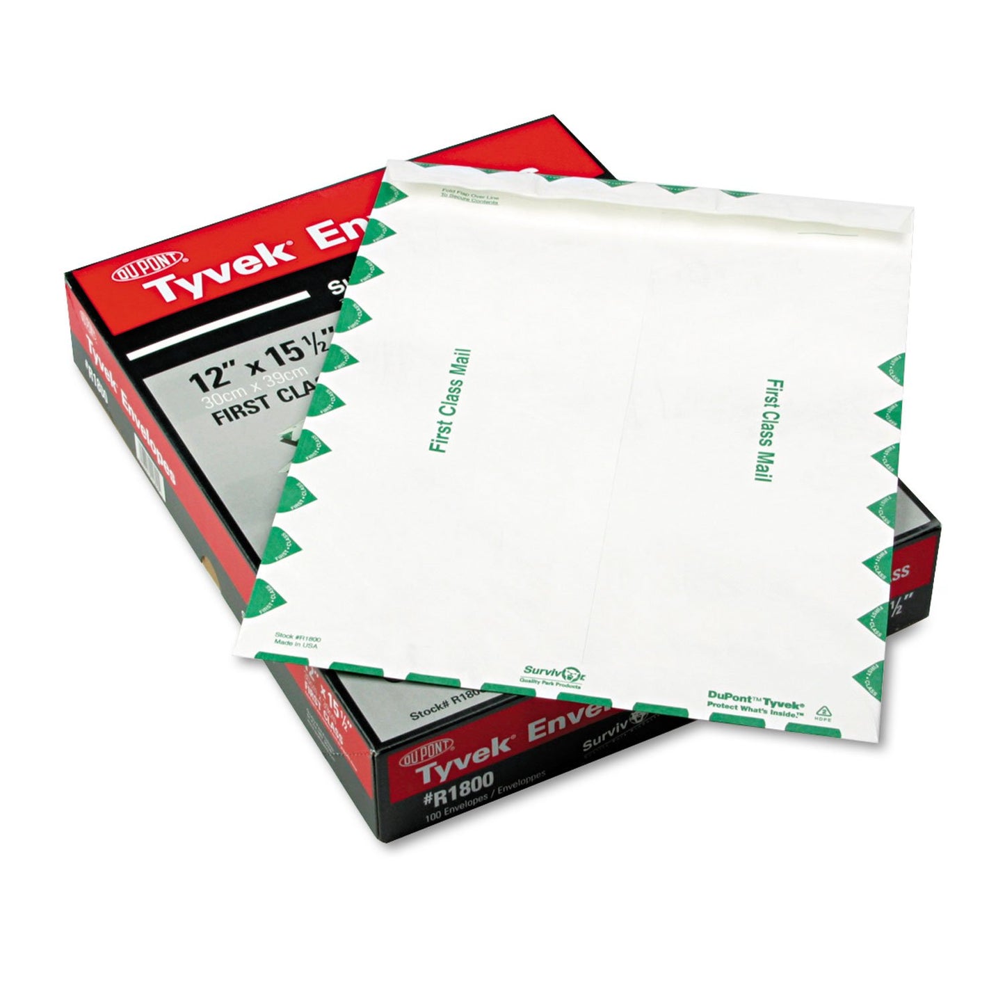 Quality Park Survivor R1800 Tyvek USPS First Class Mailer, 12 x 15 1/2, White (Box of 100)