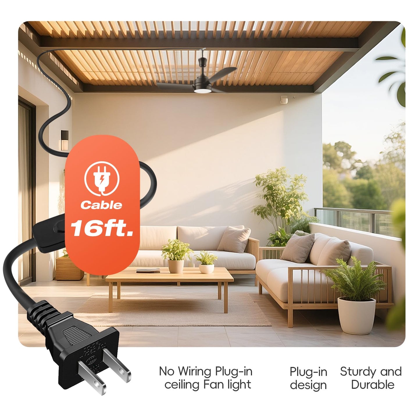 PBLALA 28" Gazebo Fan with Light,Plug in Ceiling Fan Light,Outdoor Ceiling Fan with Light,Hanging Fan with Hook,35W 3000-6500k,Remote/APP Control,Portable Fan Light for Patios,Porch