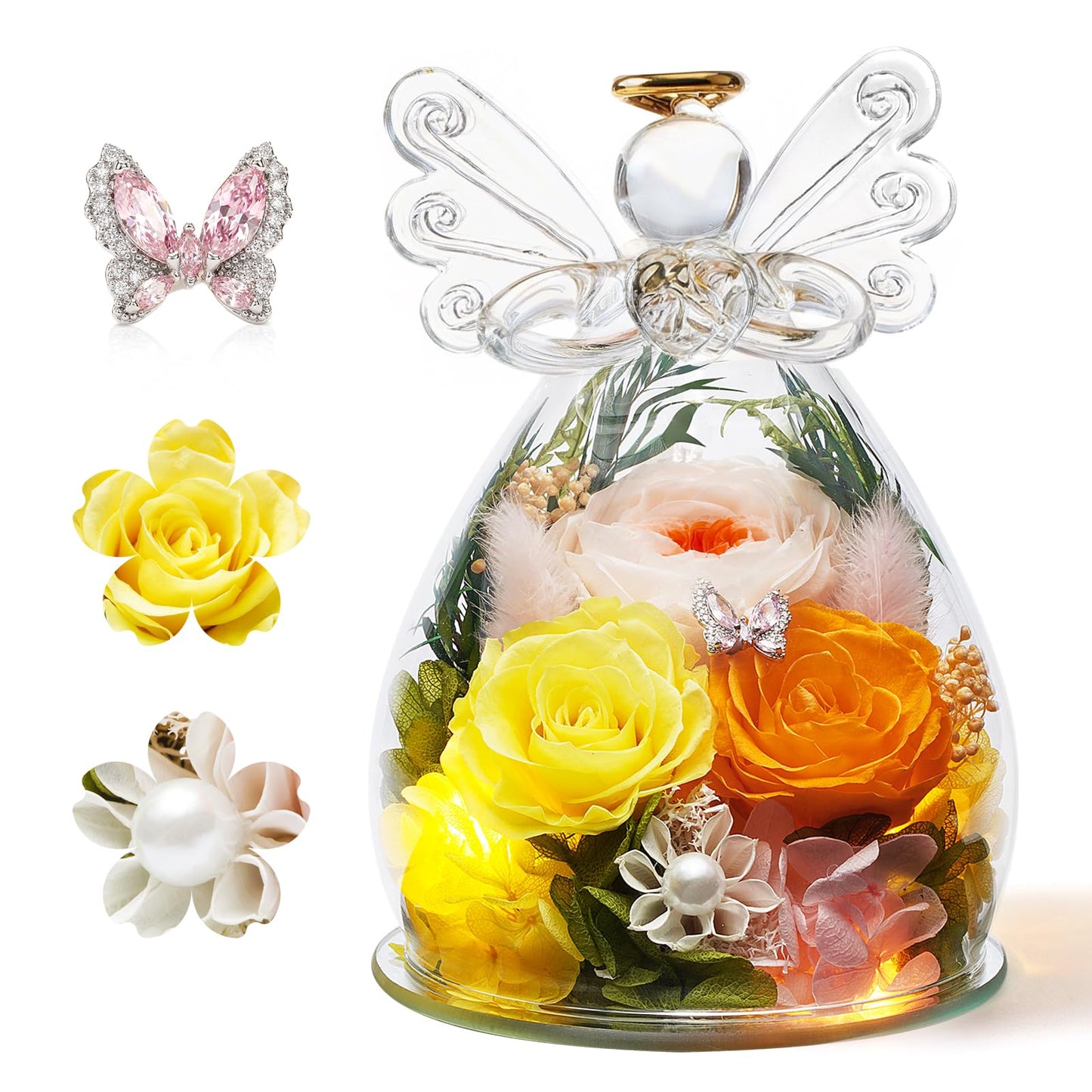 Forever Flower Gifts for Her: Blessed Flowers for Graduation-Daughter Wife Mom Grandma-Preserved Flowers in Glass Angel-Flowers for Delivery Prime on Birthday Anniversary Valentines (Orrange 1)