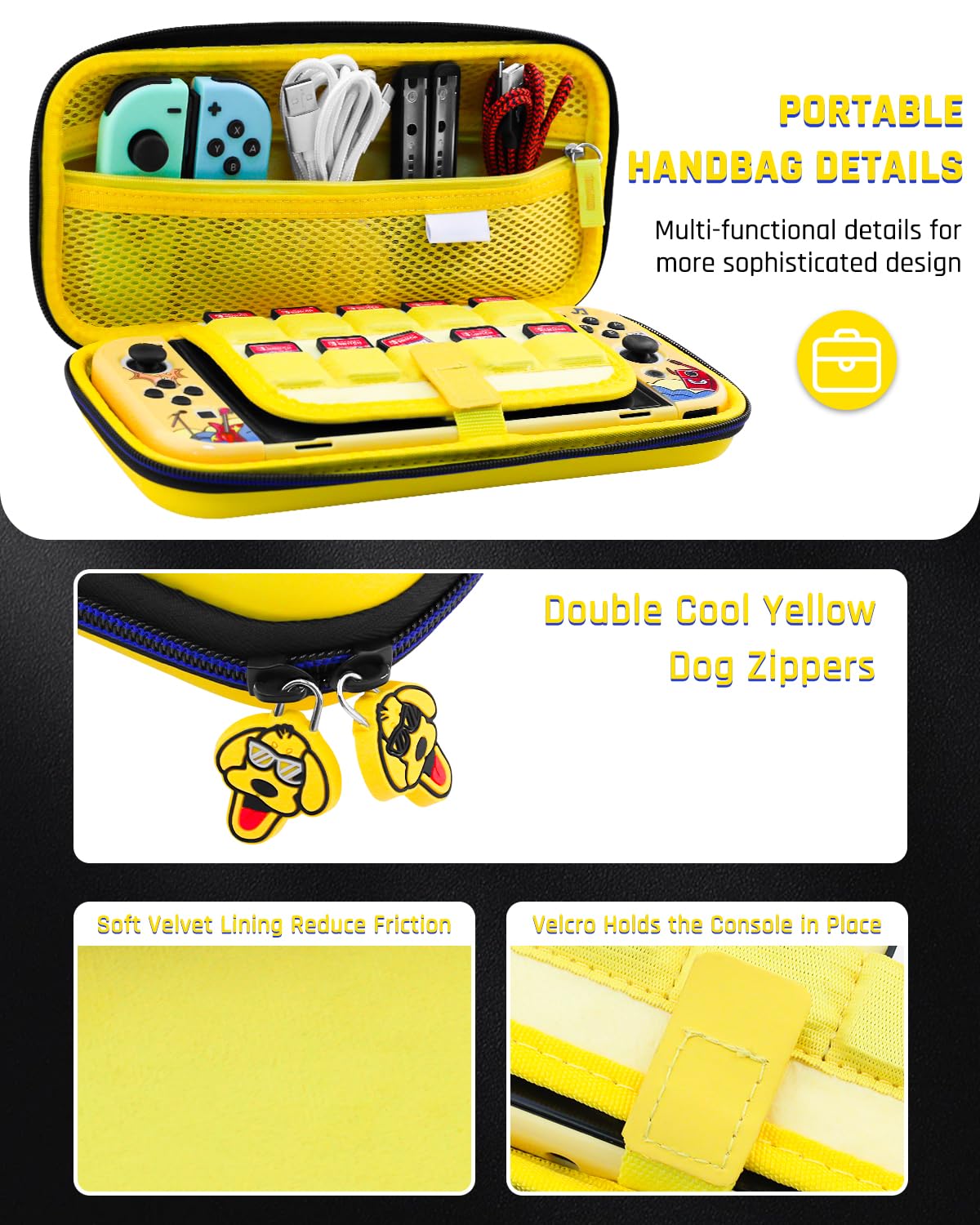 GLDRAM Yellow Switch OLED Case Bundle, Portable Travel Carrying Storage Bag for Nintendo Switch OLED, PC Protective Skin Cover, Screen Protector, Thumb Cap for Console & Accessories