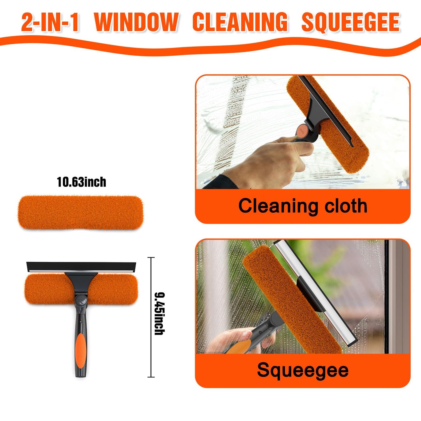 25FT Reach Window Squeegee Kit with Extension Pole, 2-in-1 Professional Washer for High Windows, 5-20FT Adjustable Reach, Rotatable Head for Indoor & Outdoor Use, Streak-Free Cleaning Tool for Home