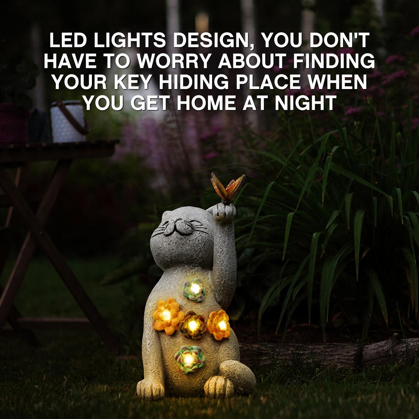 Riakrum Hide a Key Outside Cat Figurine Key Hiders Outside Garden Cat Statues Resin with Solar Light Decorations for Yard Outdoor, Housewarming Birthday Gift for Women
