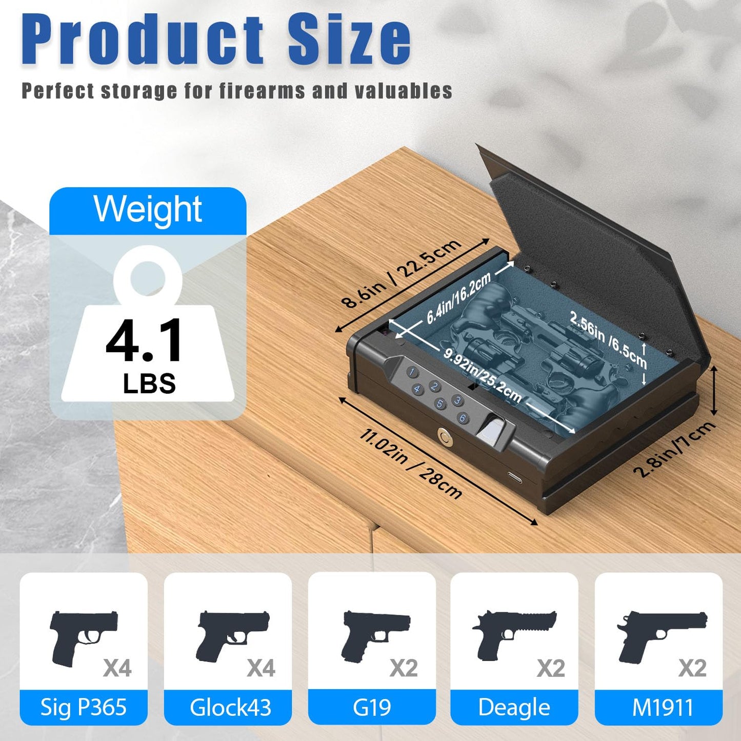 teentan Gun Safe, Biometric Gun Safe for Pistols - Quick-Access Handgun Safe with Fingerprint & Digital Keypad | Fits 2 Pistols | Silent Mode, Heavy-Duty Steel for Home, Nightstand, Car, and Bedside
