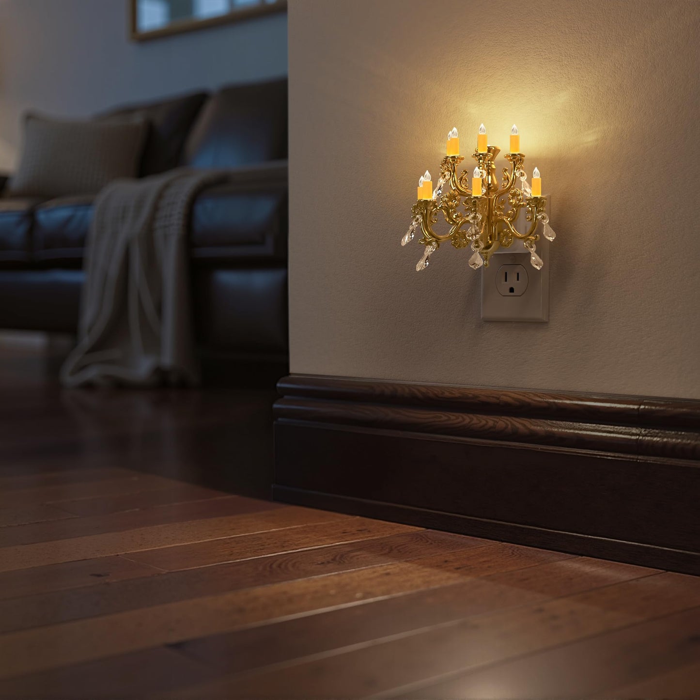 Briignite LED Night Lights Plug into Wall, Chandelier Night Light with Dusk to Dawn Light Sensor, Dimmable Golden Nightlight Plug in, 3000K Soft White for Bathroom Bedroom Hallway Kitchen