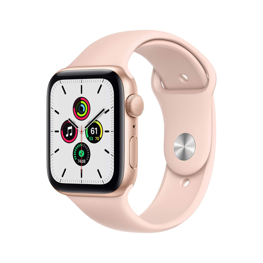 Apple Watch SE (GPS, 44mm) - Gold Aluminum Case with Pink Sand Sport Band (Renewed)