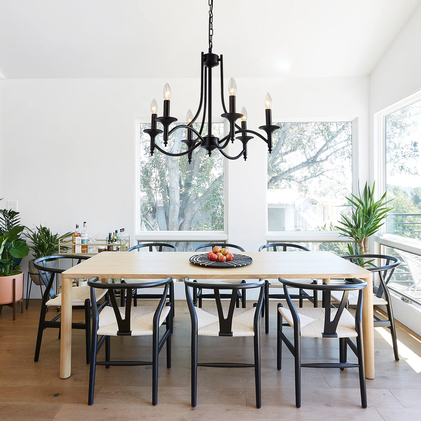 Pretoy Black Farmhouse Chandelier Iron Chandeliers for Dining Room Light Fixture 6-Light Rustic Industrial Hanging Pendant Light for Kitchen Island Foyer Living Room Bedroom