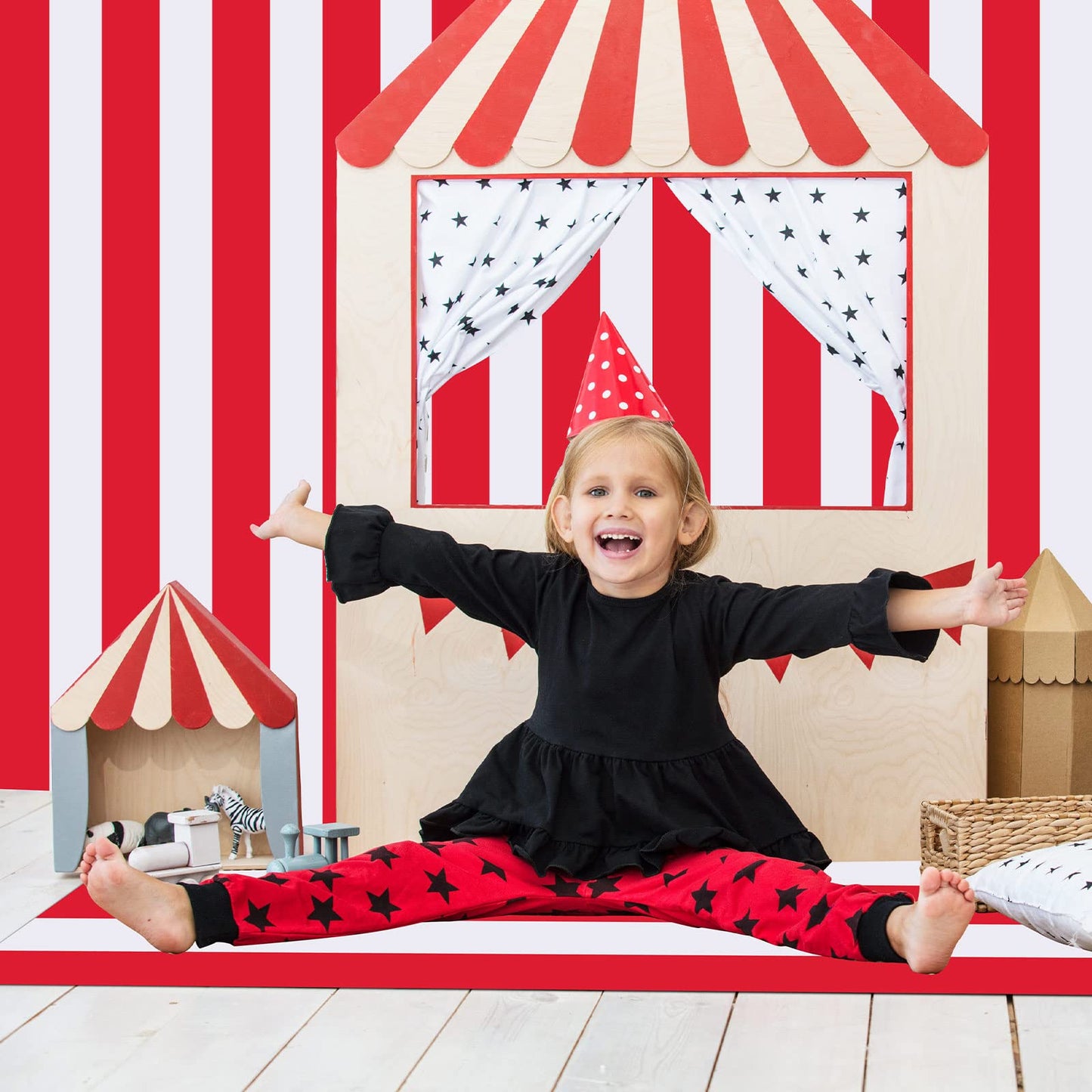 Ctosree 78.7 in x 100 ft Red and White Striped Tablecloth Roll Plastic Carnival Circus Tent Party Table Cover Red Brick Wall Backdrop for Birthday Party Circus Backdrop (Red and White, Striped)