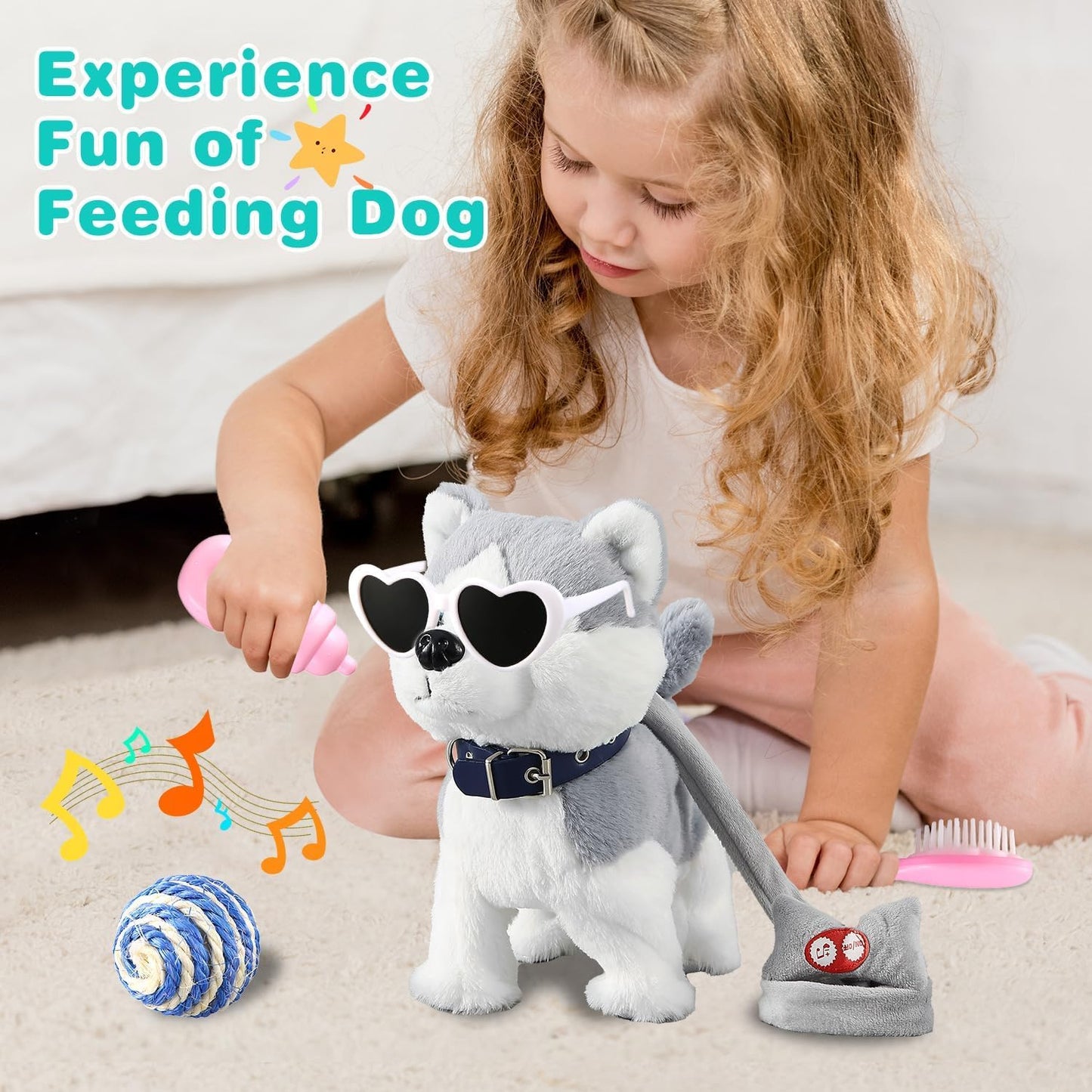 Marsjoy Husky Walking Dog Toy Musical Singing Dancing Plush Interactive Puppy with Leash Robot Plush Stuffed Animal Shaking Toy for Boys Girls