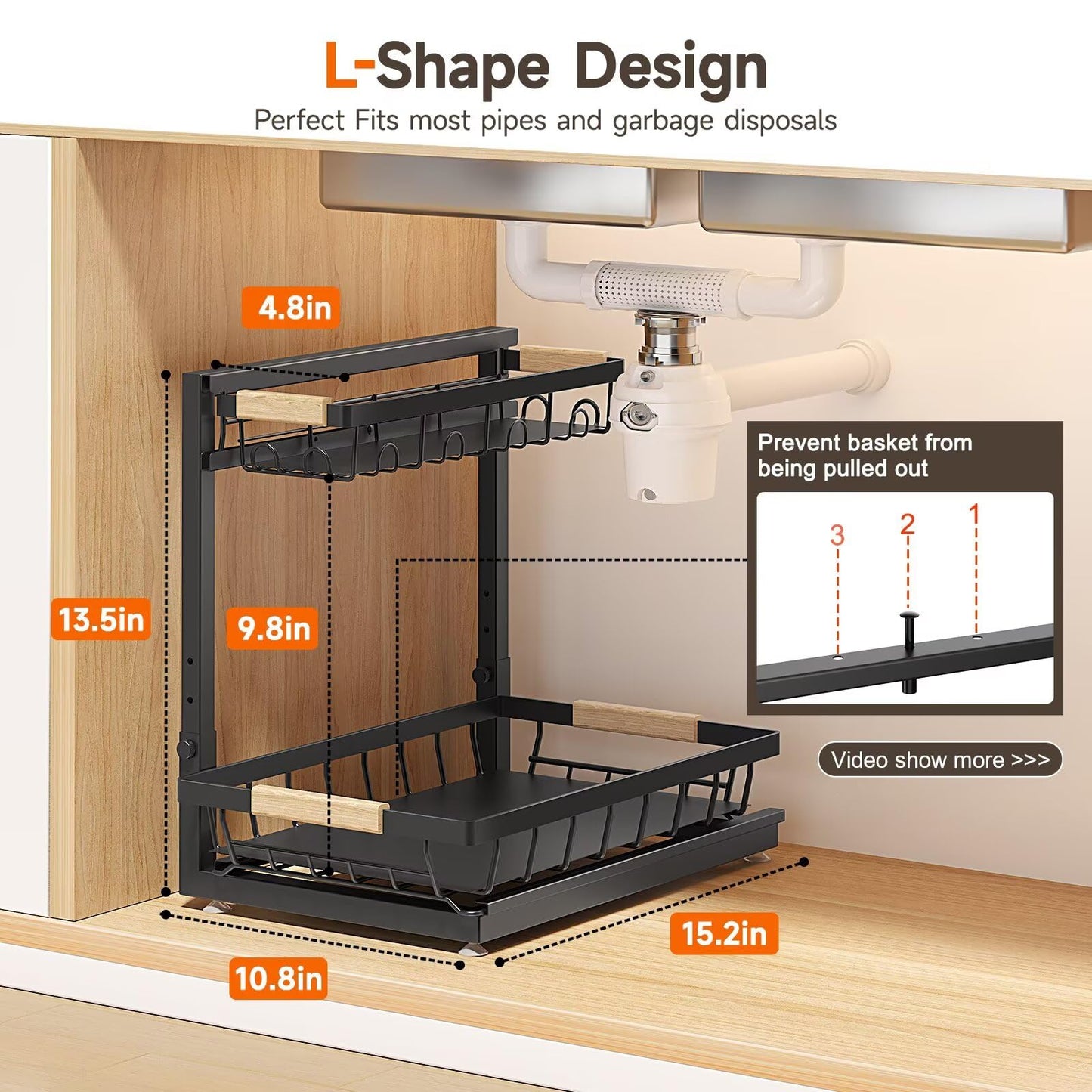 Sevenblue 2 Packs Under Sink Organizer, Height Adjustable 2 Tier Under Kitchen Sink Organizer, Multi-Purpose Storage Shelf for Kitchen Bathroom Cabinet (Black, Extra Large)