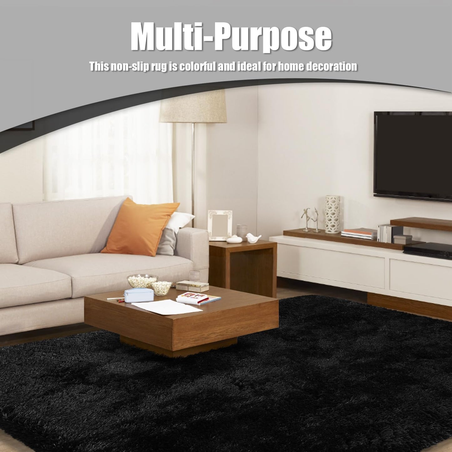 8x10 Fluffy Area Rugs for Living Room,Shag Area Rug for Bedroom,Black Soft Fuzzy Rug Non-Shedding Indoor Plush Carpet for Kids Bedroom Nursery Home Decor