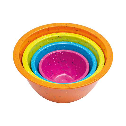bzyoo Confetti Nesting Mixing Bowls Set - 4-Piece Colorful Kitchen Bowls (18oz, 1.25QT, 2.5QT, 4QT) - BPA-Free, Dishwasher Safe, Space-Saving Design Vibrant Color