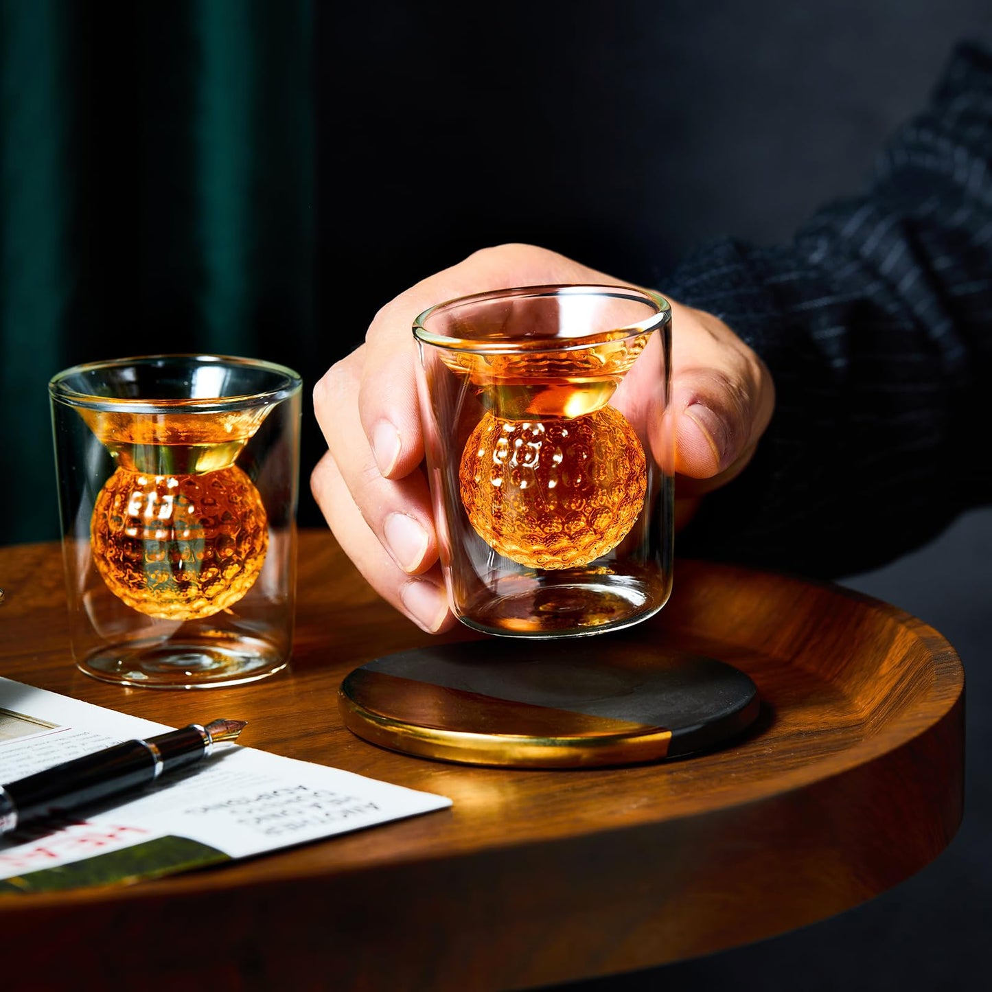 CRAFTGEN Golf Ball Shot Glasses Set of 4, Funny Handmade Birthday Gifts for Men and Women - 2oz Double Walled with 3D Shape Golf Ball Inside, Tequila, Whiskey, Cocktail Presents for Golfer