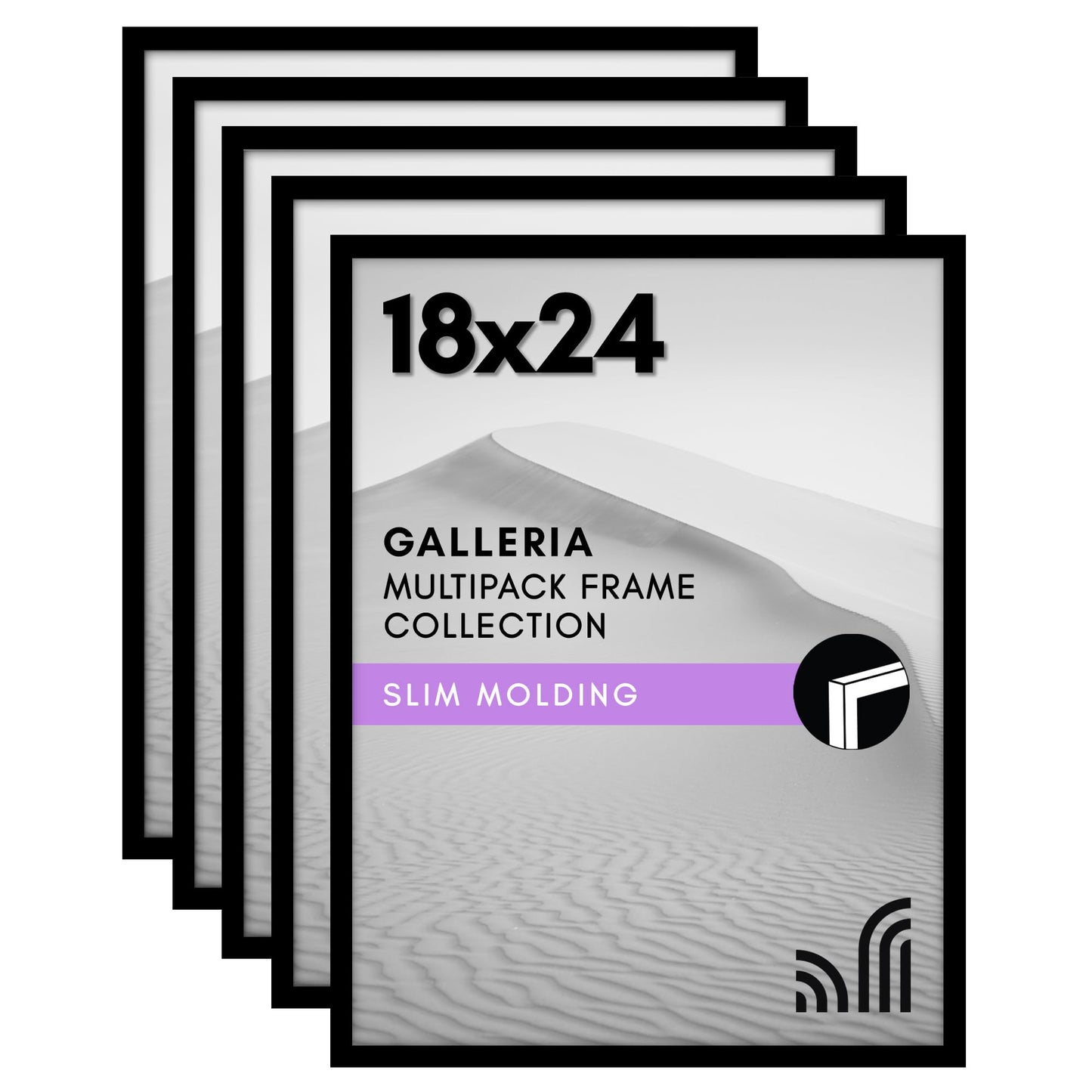 Americanflat 18x24 Poster Frame with Polished Plexiglass - Set of 5 - Galleria Collection - Picture Frames for Wall Display - Black